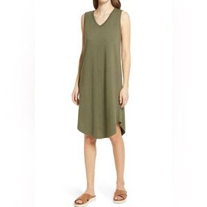 CASLON V-Neck Shirttail Tank Dress Sleeveless Olive Sarma S